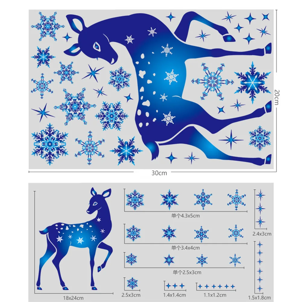 

1 Set Decorate Sticker Vinyl Art Glass Sticker Glue-free PVC Removable Blue Reindeer Christmas Clings Decal Decor