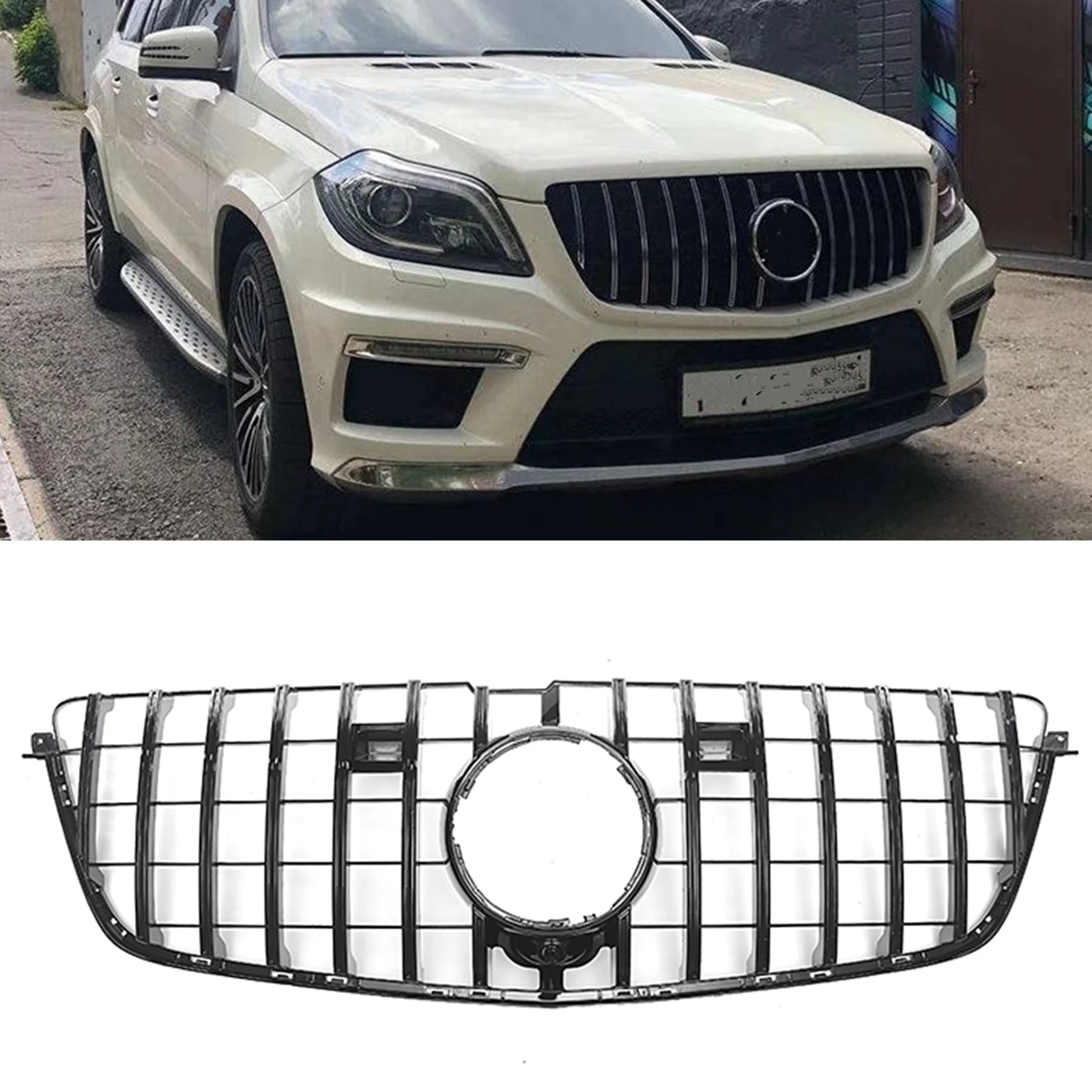 

Car Grill Front Grille Upper Bumper Hood Mesh With Camera Hole For Mercedes Benz X166 GL Class GL500 GL550 GL63 2013 2014 2015