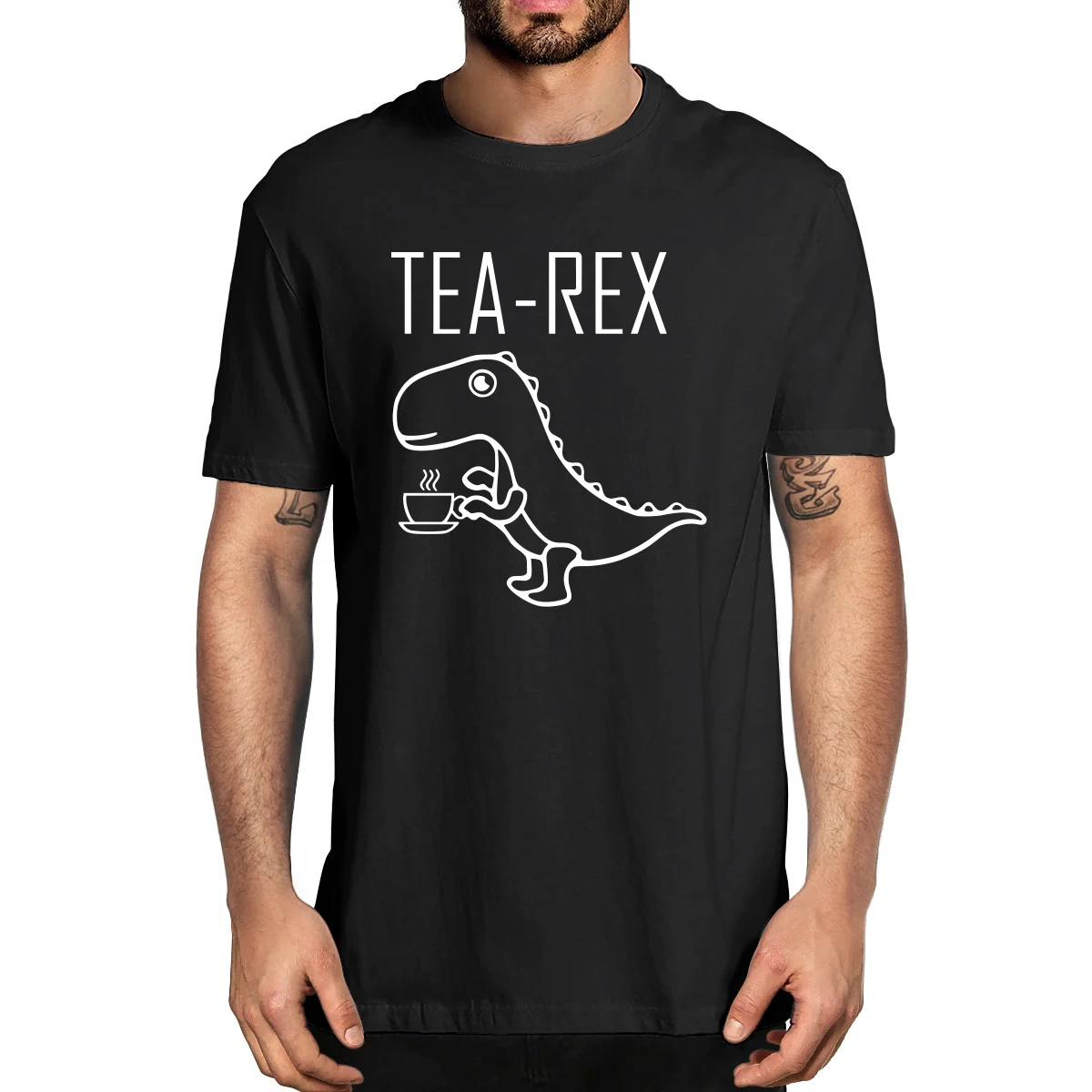 

100% Cotton Tea Rex Funny Joke Pun Casual Dinosaur Drink Coffee Men's Novelty T-Shirt Women Casual Streetwear Harajuku Tee Top