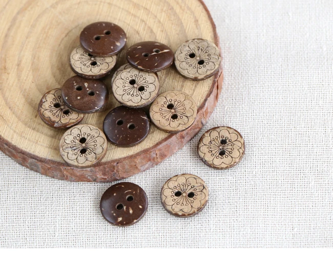 Круглые кокосовые пуговицы с красивым цветочным узором размер: 13 мм/15 мм модные