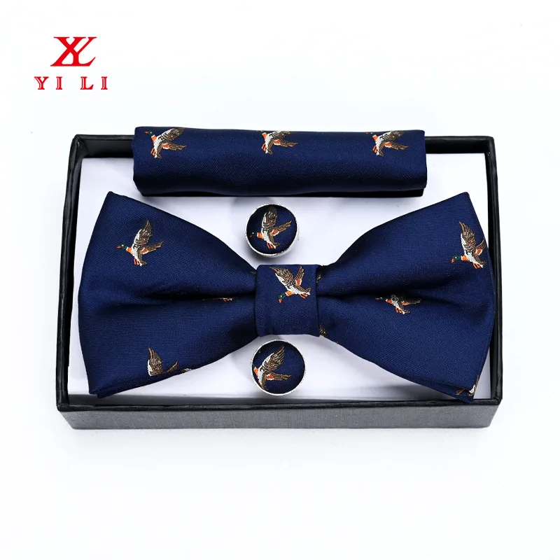 New bow tie cufflinks small square towel gift box set men's wedding bow tie