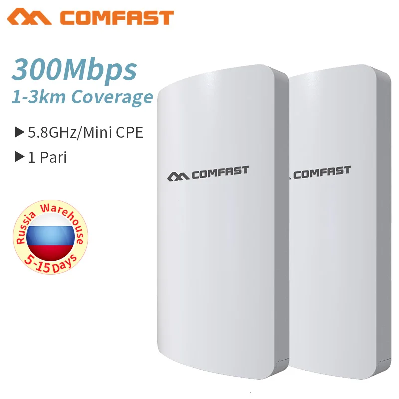 

Pairs 5.8GHz Outdoor CPE 300Mbps Wireless Bridge WiFi Access Point 3KM Stable Transmission Waterproof 11dBi High Gain Antenna