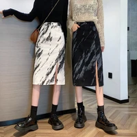 skirt womens fashion 2022 retro tie dye split a line skirt spring and summer new temperament korean version high waist and thin