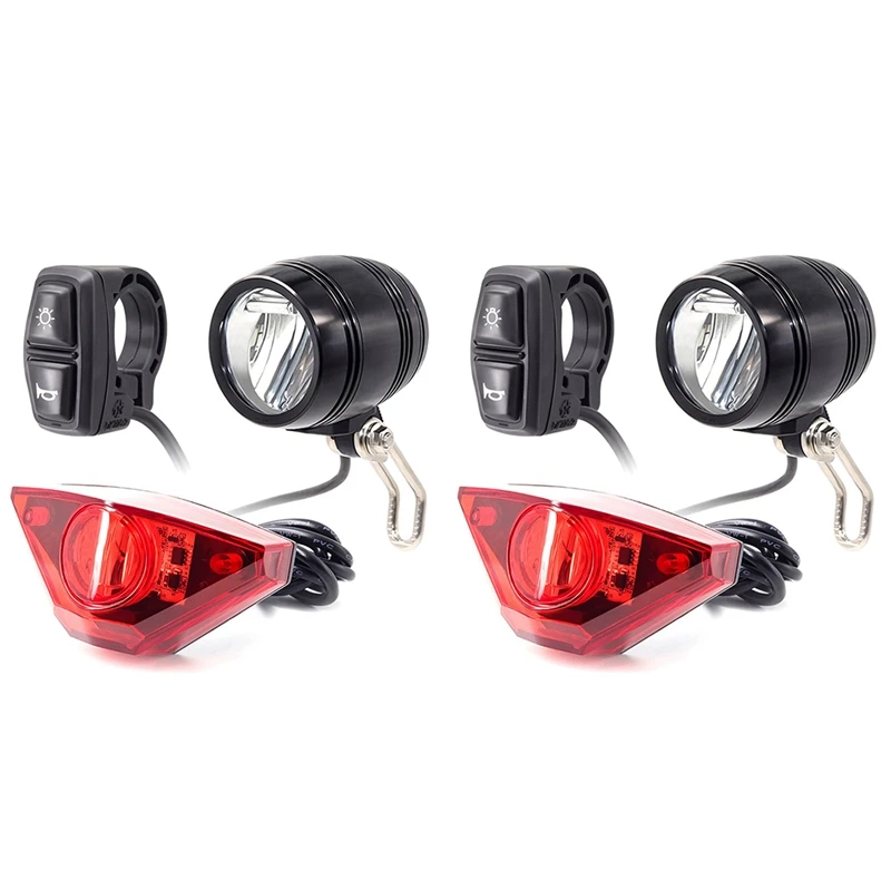 

2X Ebike Headlight And Rear Light Set Input 24V 36V 48V 56V E-Bike LED Lamp Electric Bicycle Headlight And Tail Lights