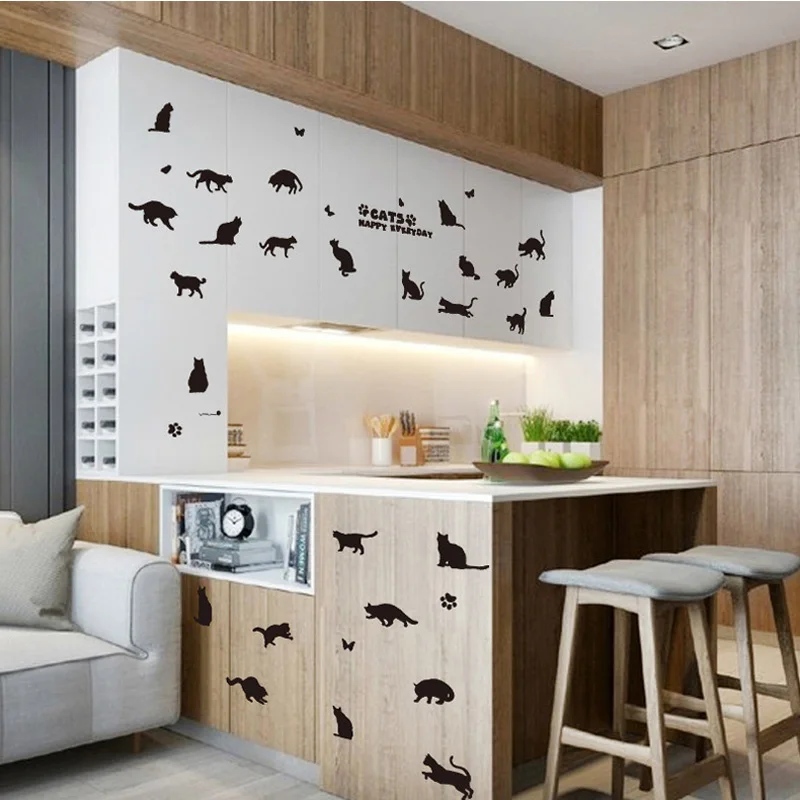 

Happy everyday Many cats Wall Stickers animals Living Bedroom cupboard Background home decoration Mural Art Decals Wallpaper