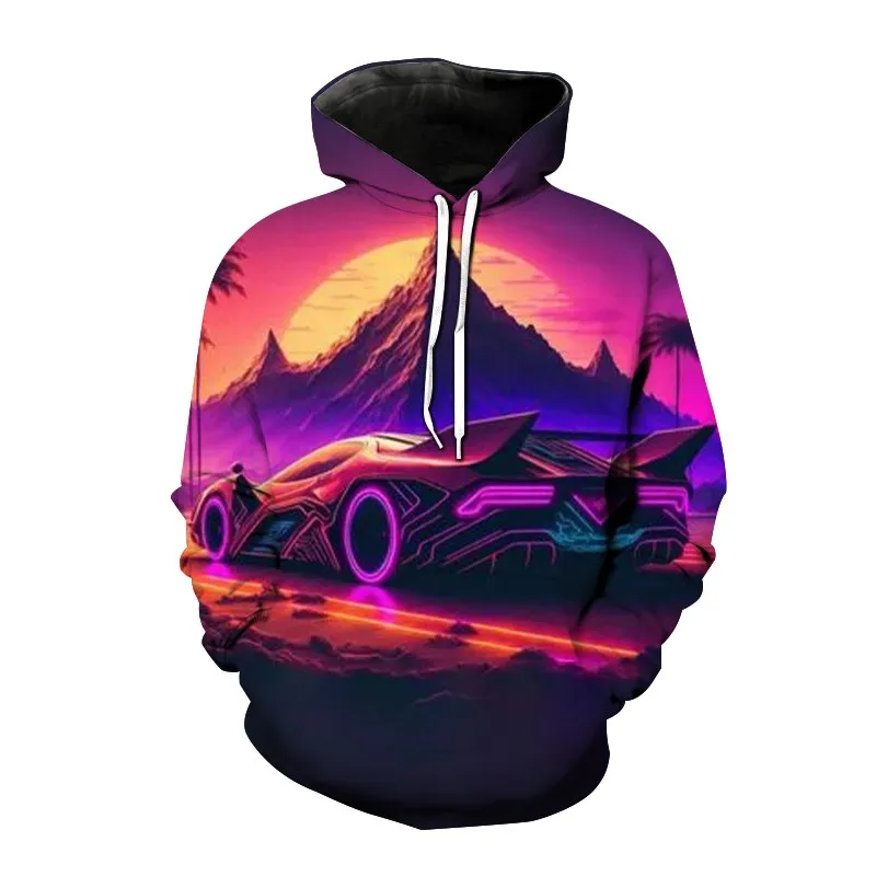 

Новинка 2023, мужские толстовки с капюшоном для спортивного автомобиля, пуловер с 3D принтом, забавная повседневная спортивная рубашка, свободная толстовка, осенняя модная мужская одежда