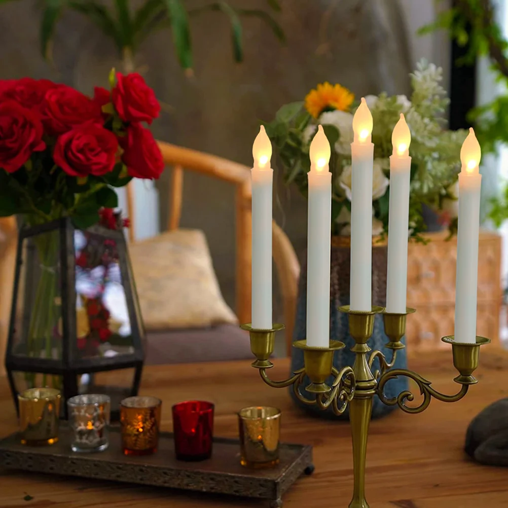 6шт конические свечи электронные длинные светодиодные беспламенные подсвечники