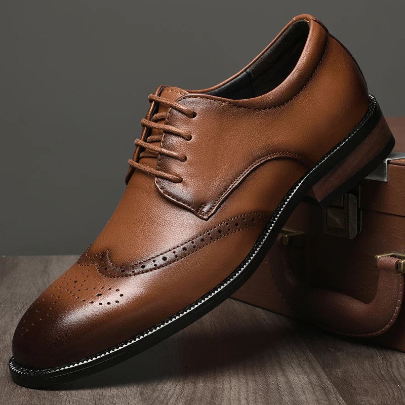 2023 Spring Autumn Men's Brogue Shoes Casual Genuine Leather Dress Shoe Male High Quality Office Formal Shoes For Men Size 36-46