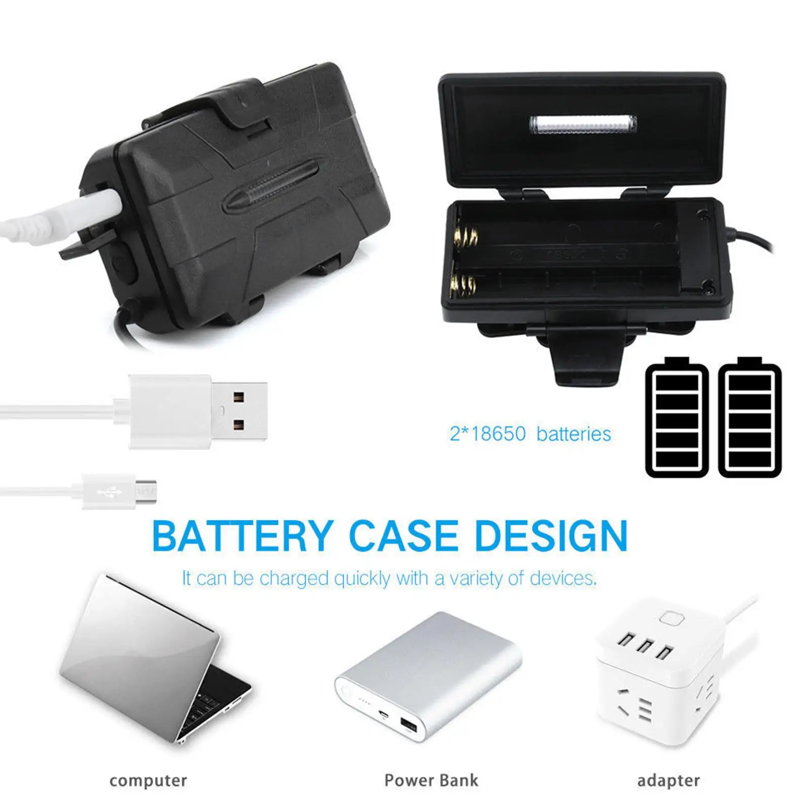 Налобный фонарь перезаряжаемый 2 батареи Водонепроницаемый 8 светодиодный USB для
