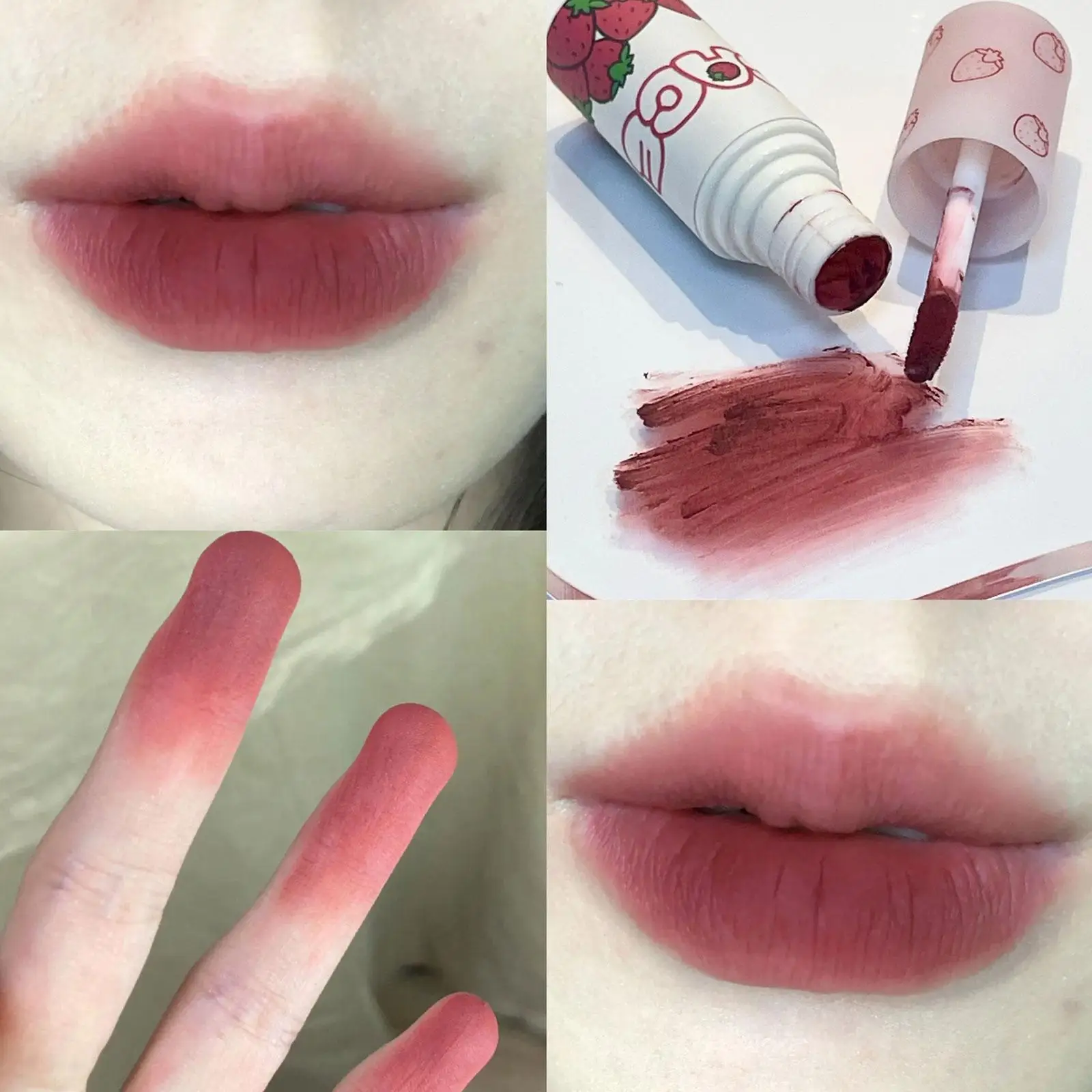 

Lovely Strawberry Lip Mud Clay Velvet Matte Lipstick Makeup Red Long-lasting Smooth Lip Gloss Tint Pigment Waterproof Lip U7N0
