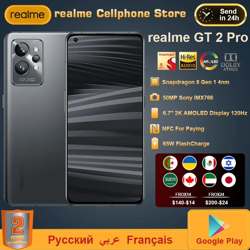 Realme GT 2 GT2 Pro 5G Mobile Phone Snapdragon 8 Gen1 120HZ 2K AMOLED Screen 5000 mAh 65W 50MP google play NFC smartphone
