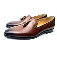 handmade mens tassel loafers genuine leather luxury italian men style slip on dress shoes party wedding casual shoes fashion