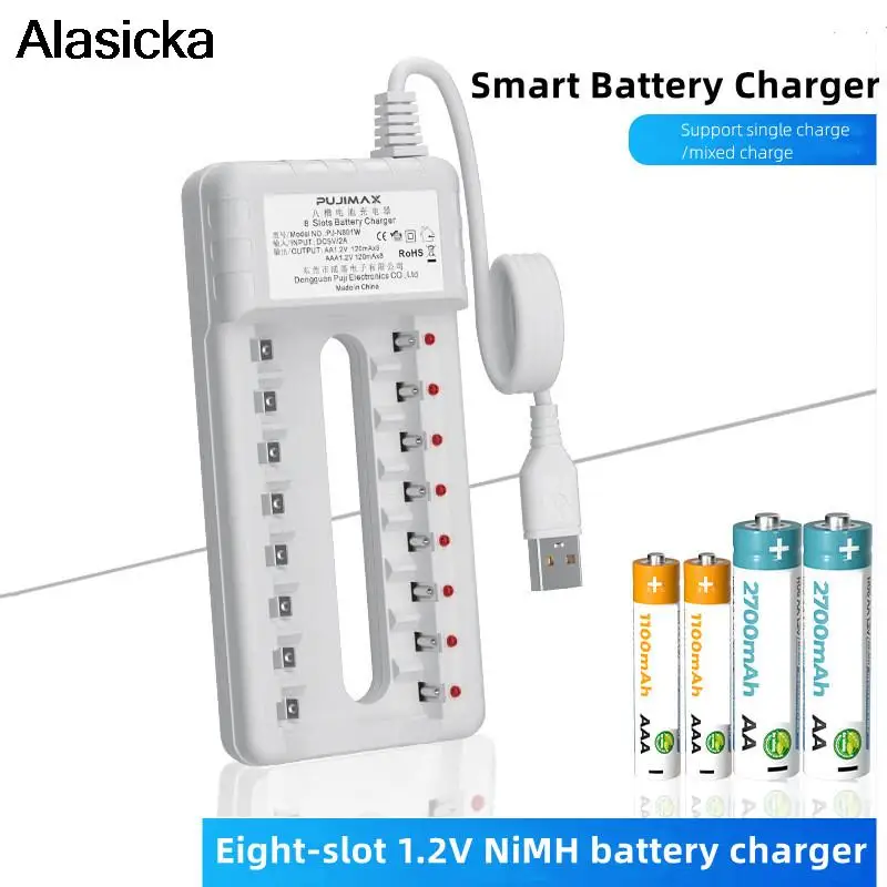 

8 Slots Rechargeable DC Battery Charger USB Output Fast Charging Short Circuit Protection suitable for AAA/AA Battery Tool