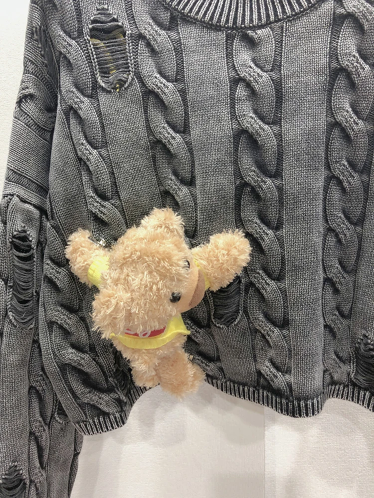 Женский свитер с длинным рукавом и вышивкой [oein] осенний свободного покроя