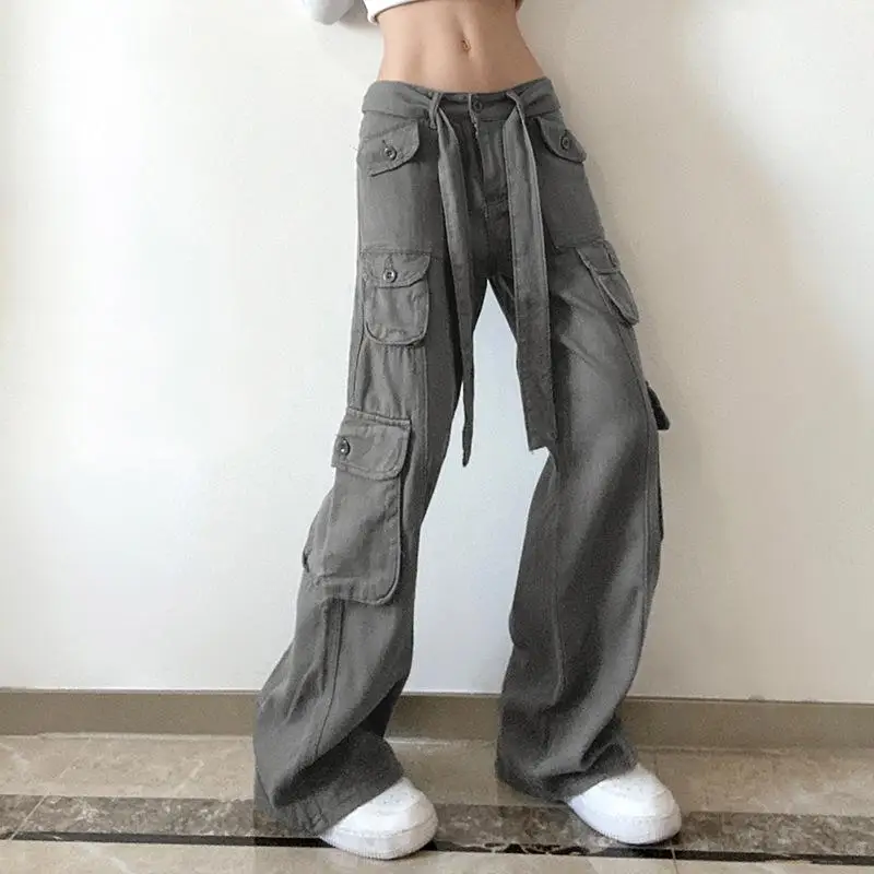 Women Retro Loose Cargo Denim Jeans Pockets Fashion Casual Vintage Joggers for Woman