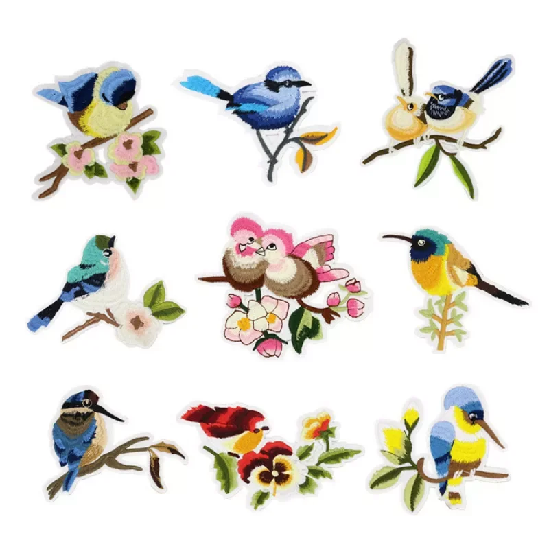 

Two Size Lucky Bird Clothes Patches For Stripes Flowers Clothing Stickers Iron On Appliques Alien Embroidery Badges