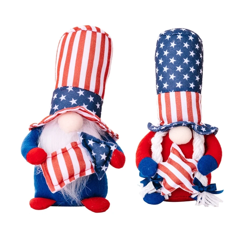 

E56C American Independence Day Gnomes Decoration Patriotic Veterans Day Striped Plush Gnomes Kitchen Tiered Tray Ornaments