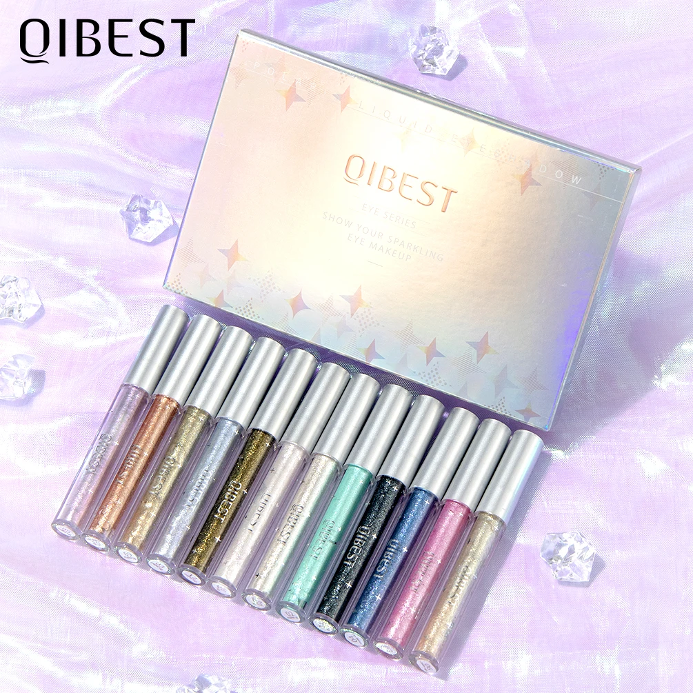 

QIBEST Glitter Shimmer Eyeshadow Pen Set Cosmetic Shadow Pencil Eyeliner Quick-drying Liquid Sticker Outline Eyemakeup