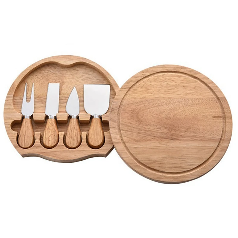 

Cheese Board And Knife Set, Bamboo Round Charcuterie Boards Swivel Meat Platter Personalized Tray For Party