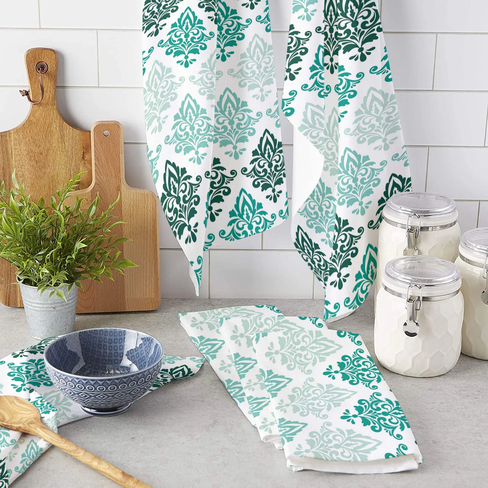 

Luxurious Pattern Gradient Teal Hand Towels Dishcloth Utensils for Kitchen Microfiber Cleaning Cloths Household Wipe Towel