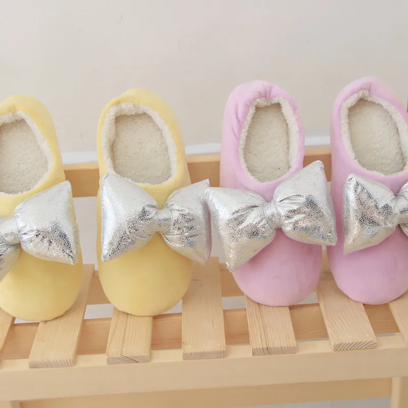 

Симпатичные женские тапочки с бантом, зимняя обувь, сланцы, плюшевые женские домашние тапочки, теплые пушистые тапочки