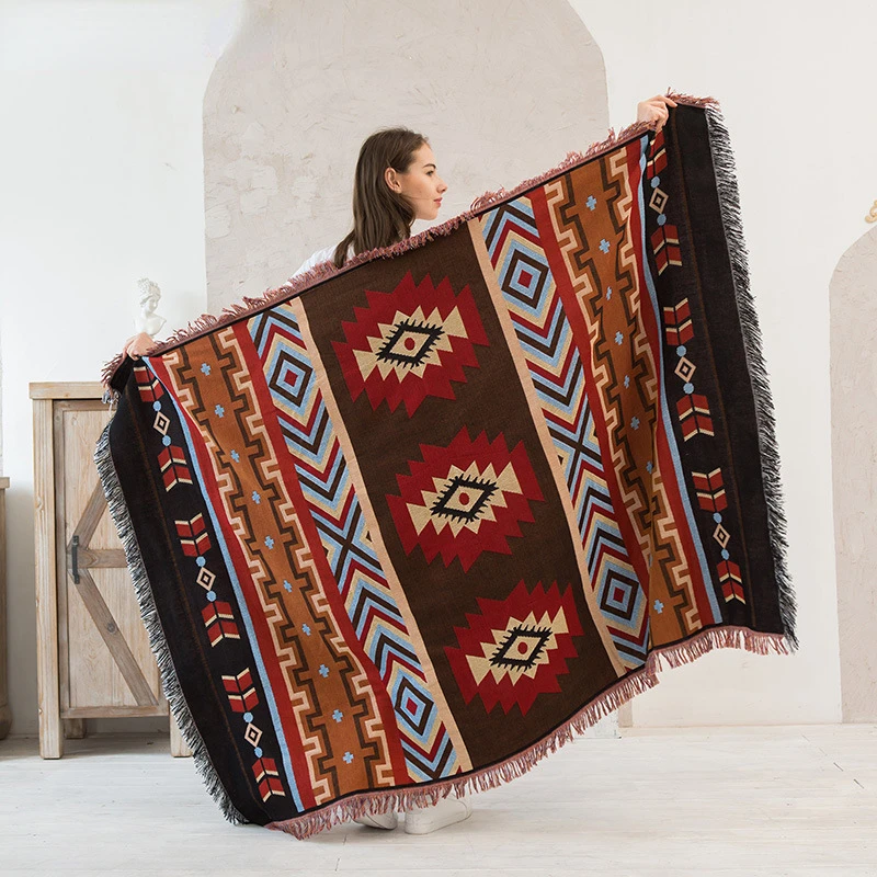

Tribal Blankets Indian Outdoor Rugs Camping Picnic Blanket Boho Decorative Bed Blankets Plaid Sofa Mats Travel Rug Tassels Linen