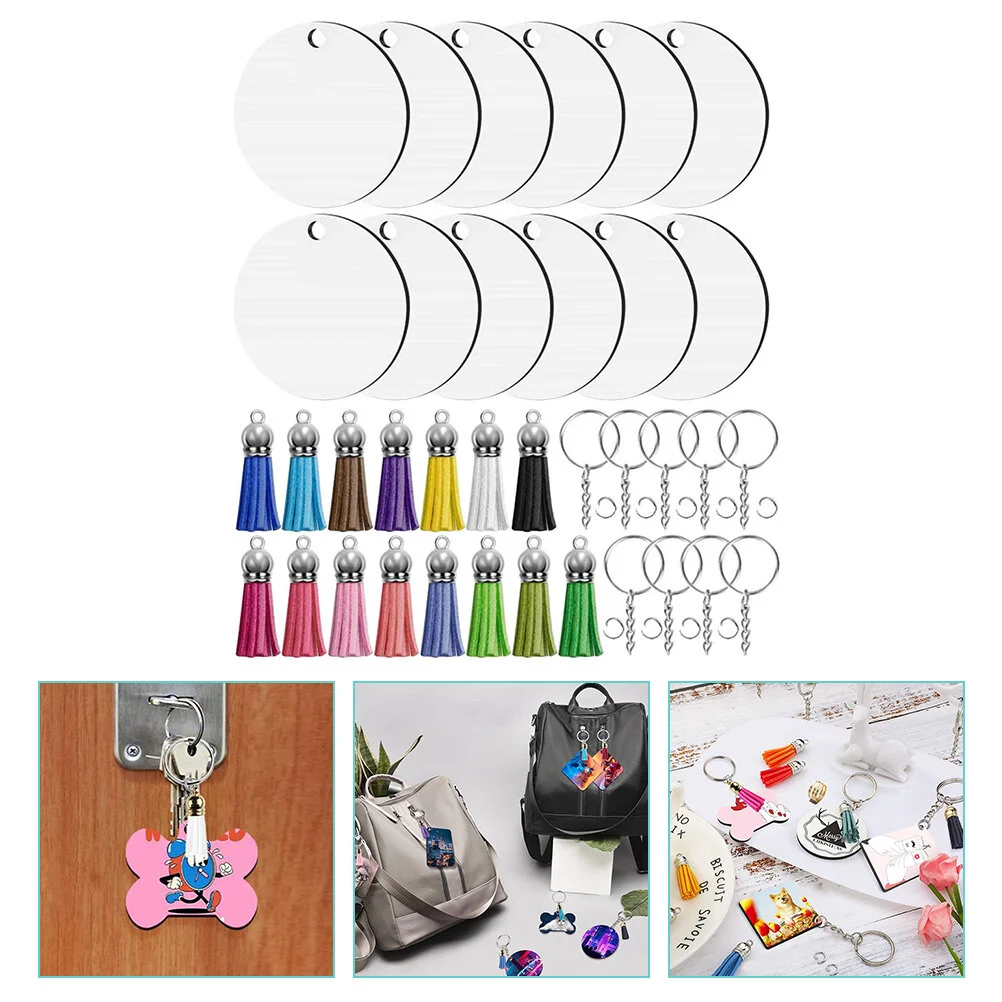 40 Sets Dye Sublimation Keychain Fringe Trim Decorative Portable Blanks Delicate Wood DIY Circle