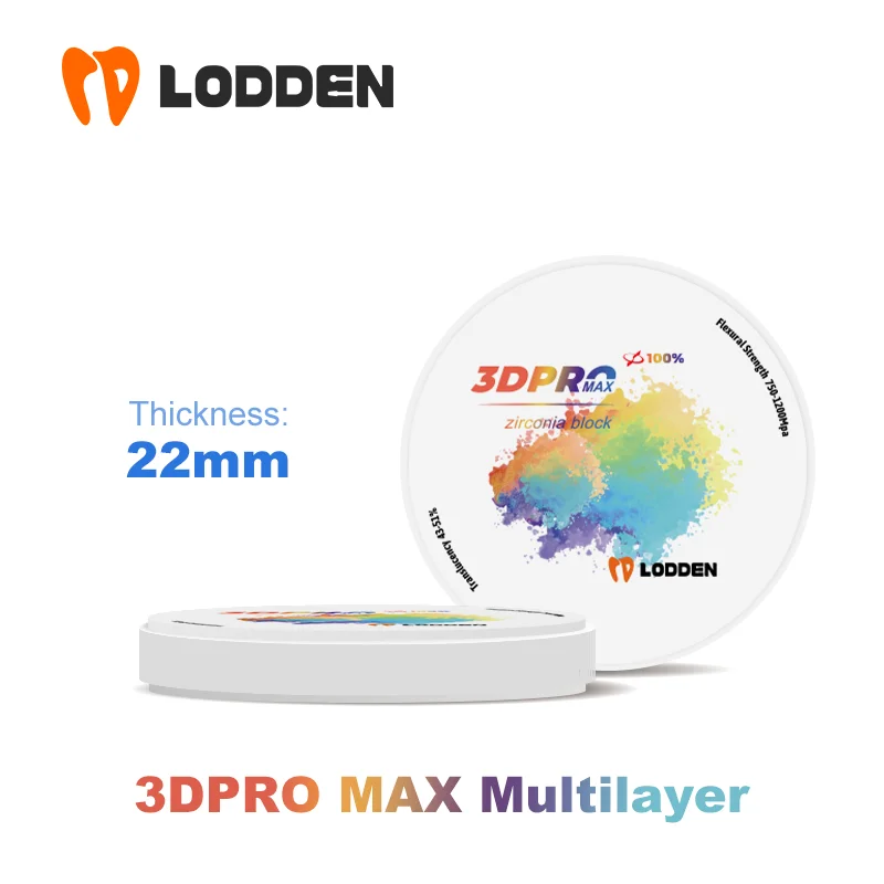 

Lodden Dental Material Zirconia Multilayer Block 98*22mm 3D PRO MAX Multilayer Zirconia Disc Cad Cam Open System Dental Lab use