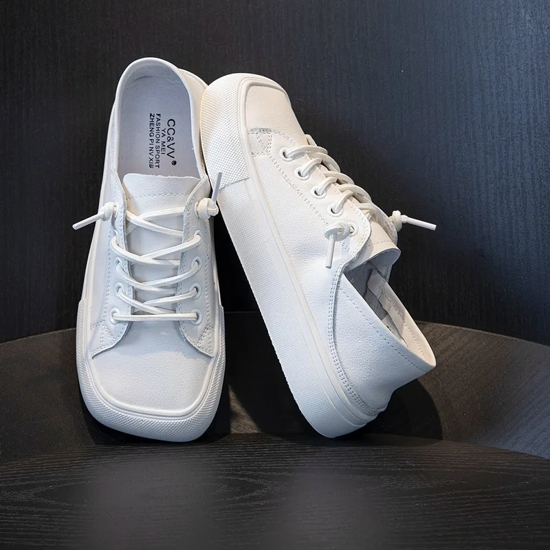 Square Toe White Tennis Women's Shoes Sneakers Stepping Foot Two Wear Ugly Cute Single Shoes Casual Skate Board Shoes