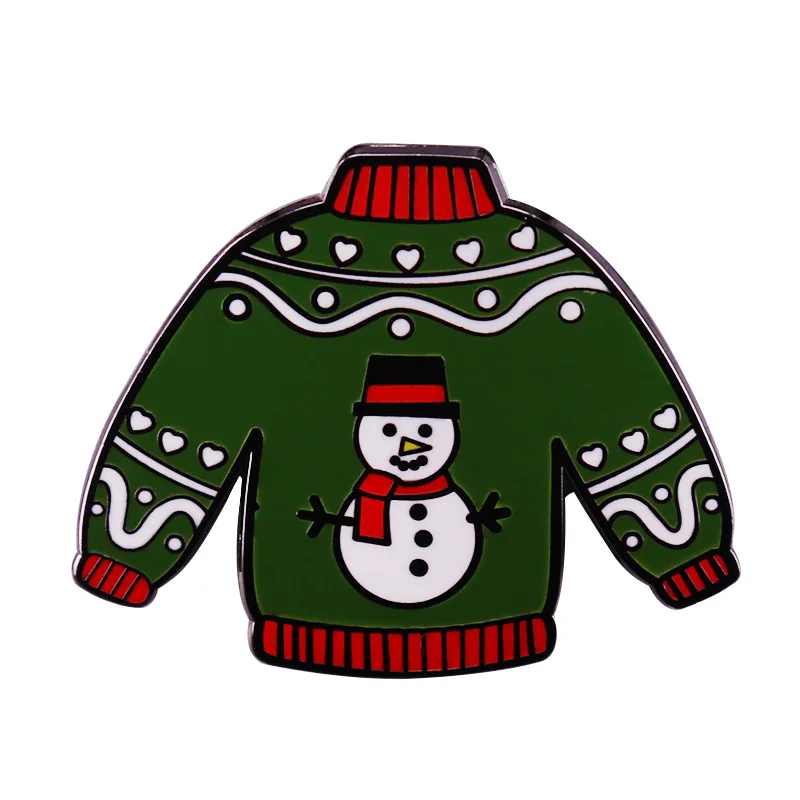 

Snowman Green Sweater Funny Christmas Gift Metal Enamel Backpack Bag Lapel Badge Brooch Pin