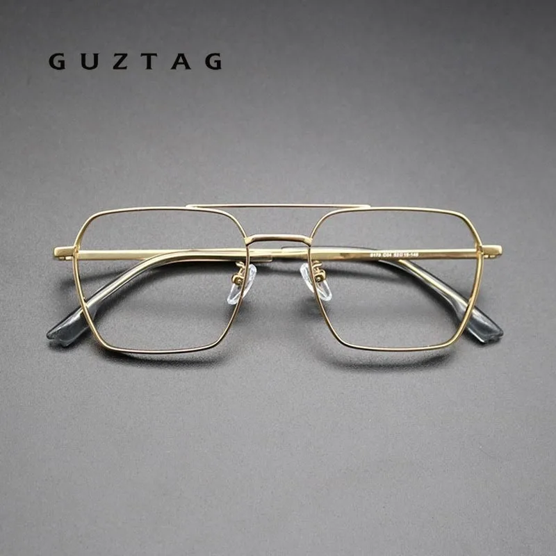 

GUZTAG Pure Titanium Glasses for Men Women Classic Square Frame Ultralight Simple Handmade Pattern Myopia Optical Eyewear 8179