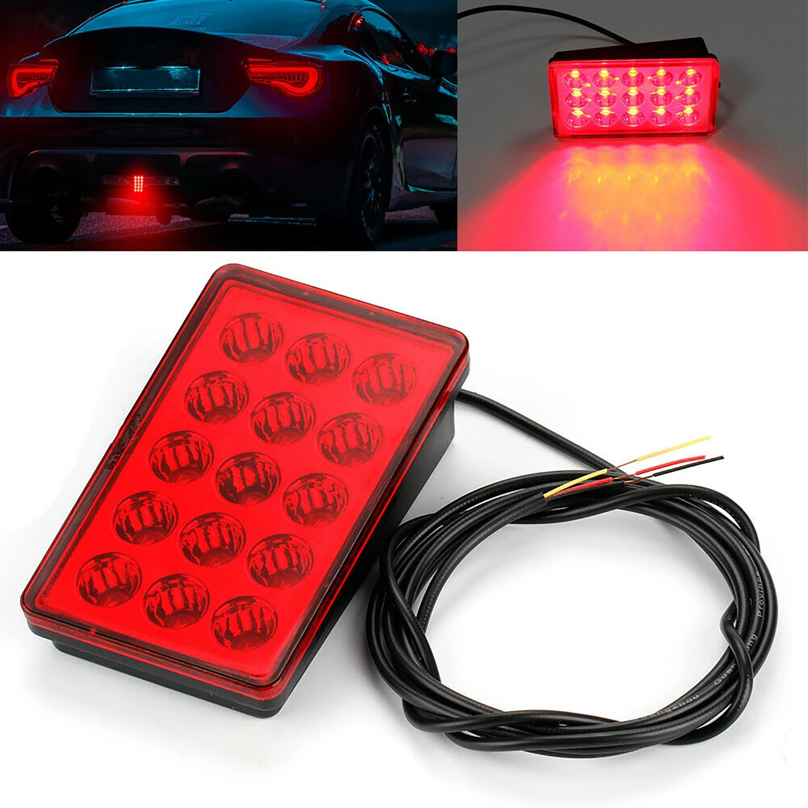 

15LED F1 Style Universal Car Rear Signal Light Red LED Warning Light Car Rear Spoiler Brake Light Rear Lip Lamp