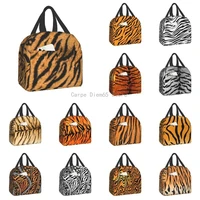 luxury animal skin tiger stripe print lunch bag men women cooler thermal insulated lunch box for kids school food picnic bags