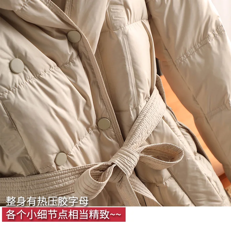 Fashion Design New Thin  Long  85%  White Duck Down Jacket Women  Luxury  Coats Women  Covered Button  Slim Hood