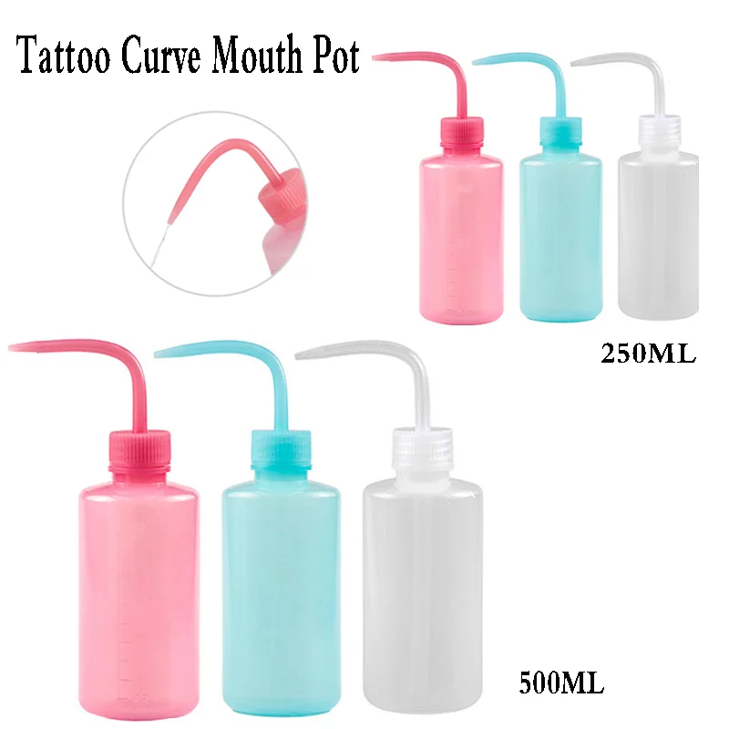 

Tattoo Curved Mouth Watering Can Sanitary Cleaning Supplies Bent Long Mouth Squeeze Bottle 250/500ML Plastic Tattoo Accessories