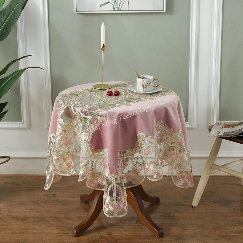 Круглая скатерть зеленая и Золотая Бархатная для стола скатерти обеденного с