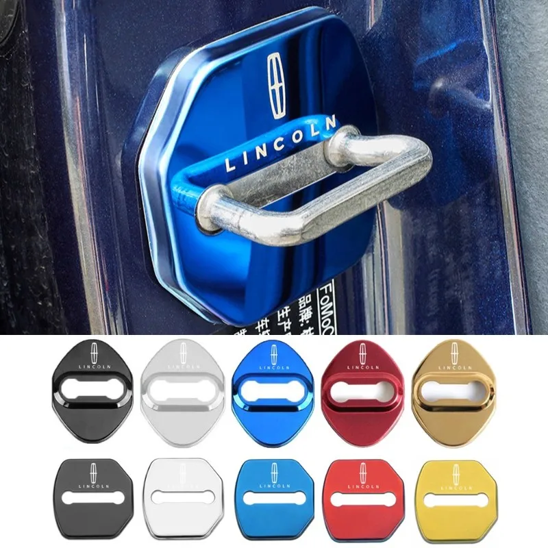 4pcs/set Stainelss Steel Car Door Lock Cover Emblem Stickers for Lincoln Continental MKC MKZ Corsair Protection Accessories - купить по