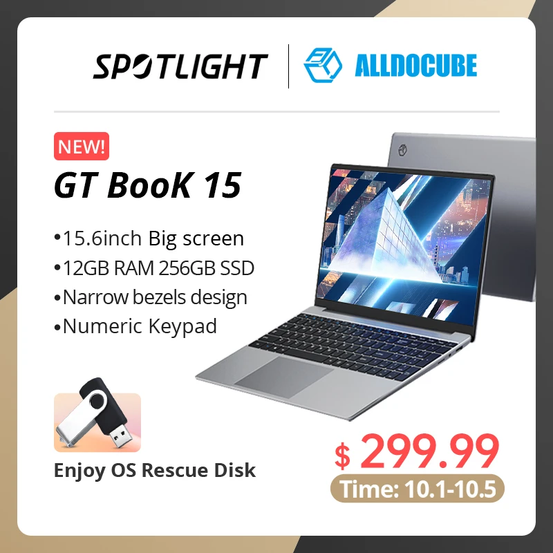 Alldocube GT Book15 15.6inch Windows 11 N5100 Quad Core DDR4 12GB RAM 256GB SSD IPS Notebook Laptop Computer WIN11 PC GTBOOK