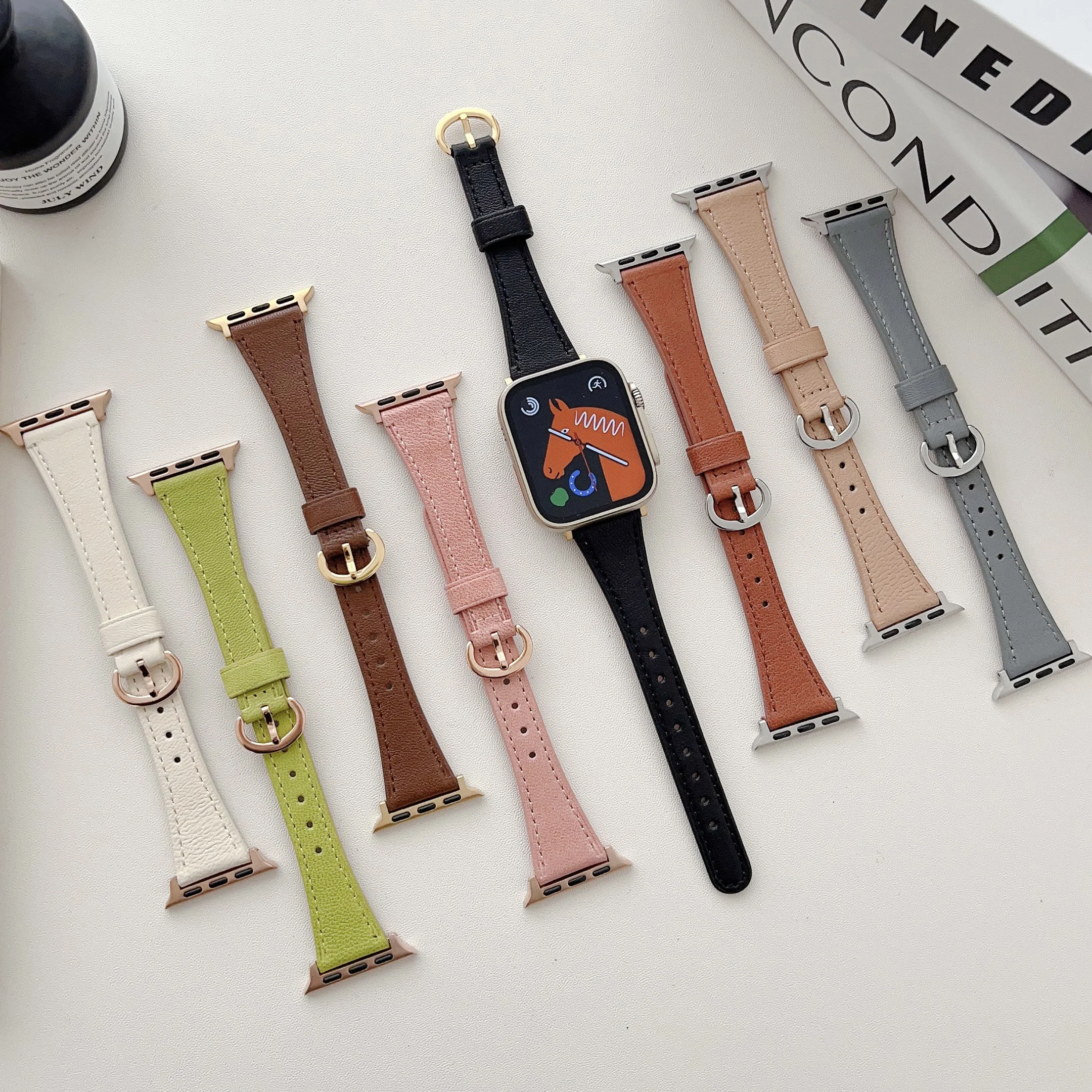 

Ремешок кожаный для Apple Watch Band, браслет-петля с овальной пряжкой для IWatch Series 8 Ultra 3 SE 6 7, 45 мм 41 мм 44 мм 40 мм 49 мм