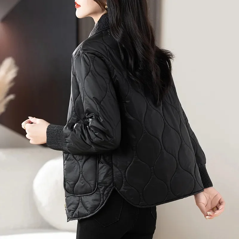 Женский пуховик на молнии свободный облегающий из хлопка с воротником-стойкой