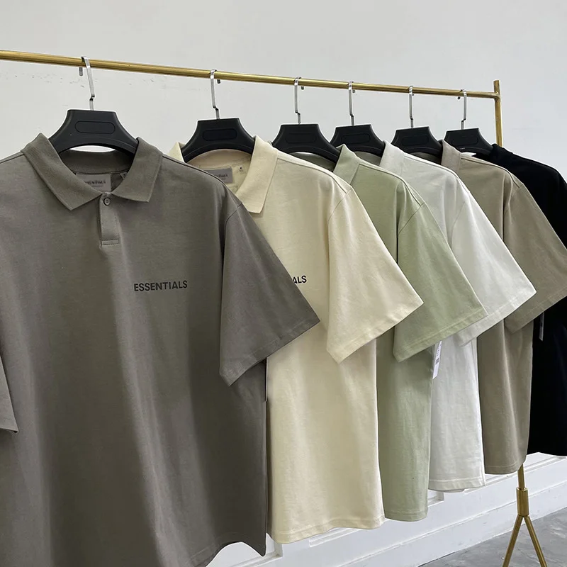 

Essentials Men's Polo Shirt Reflective Letter High Street Hip Hop Short Sleeve Fashion Loose Unisex 100%Cotton Summer T-shirt