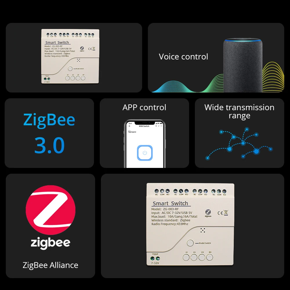 4CH Zigbee Tuya Wifi Smart App Дистанционное управление Беспроводной модуль переключателя AC DC