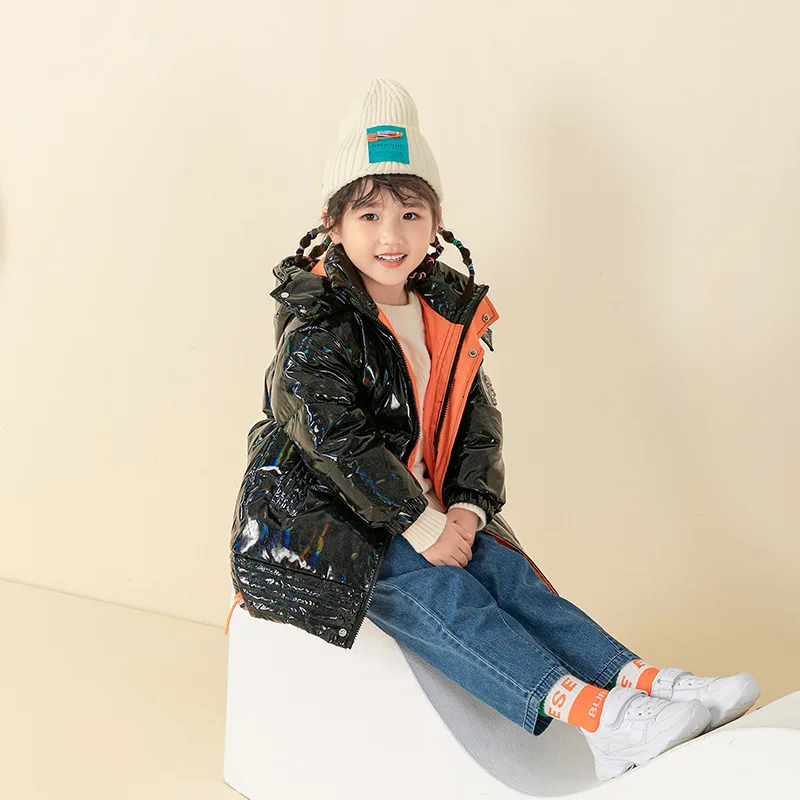 

Новинка 2022 года, Зимний Детский пуховик Модное Длинное пуховое пальто розового цвета для девочек теплое плотное пальто из водонепроницаемо...