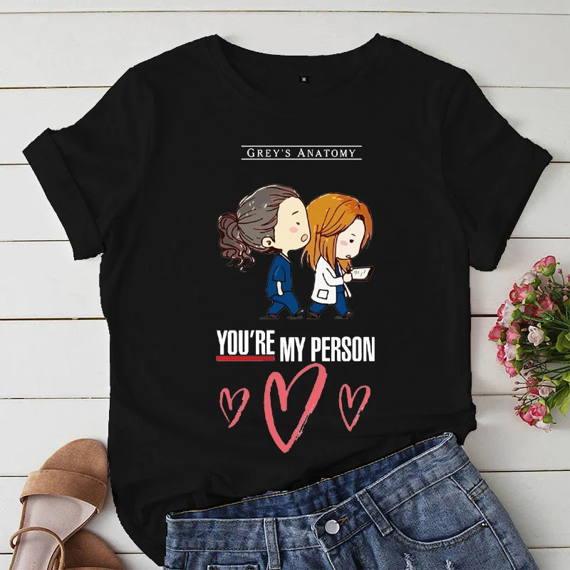 

Неформальная женская футболка с круглым вырезом, серая Анатомия «You Are My Person», модная одежда, кавайная женская одежда