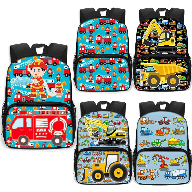 Cartoon Fireman Excavator Firetruck Backpack for Teenagers Fashion  Schoolbags Kindergarten Large-capacity Bookbags Gift