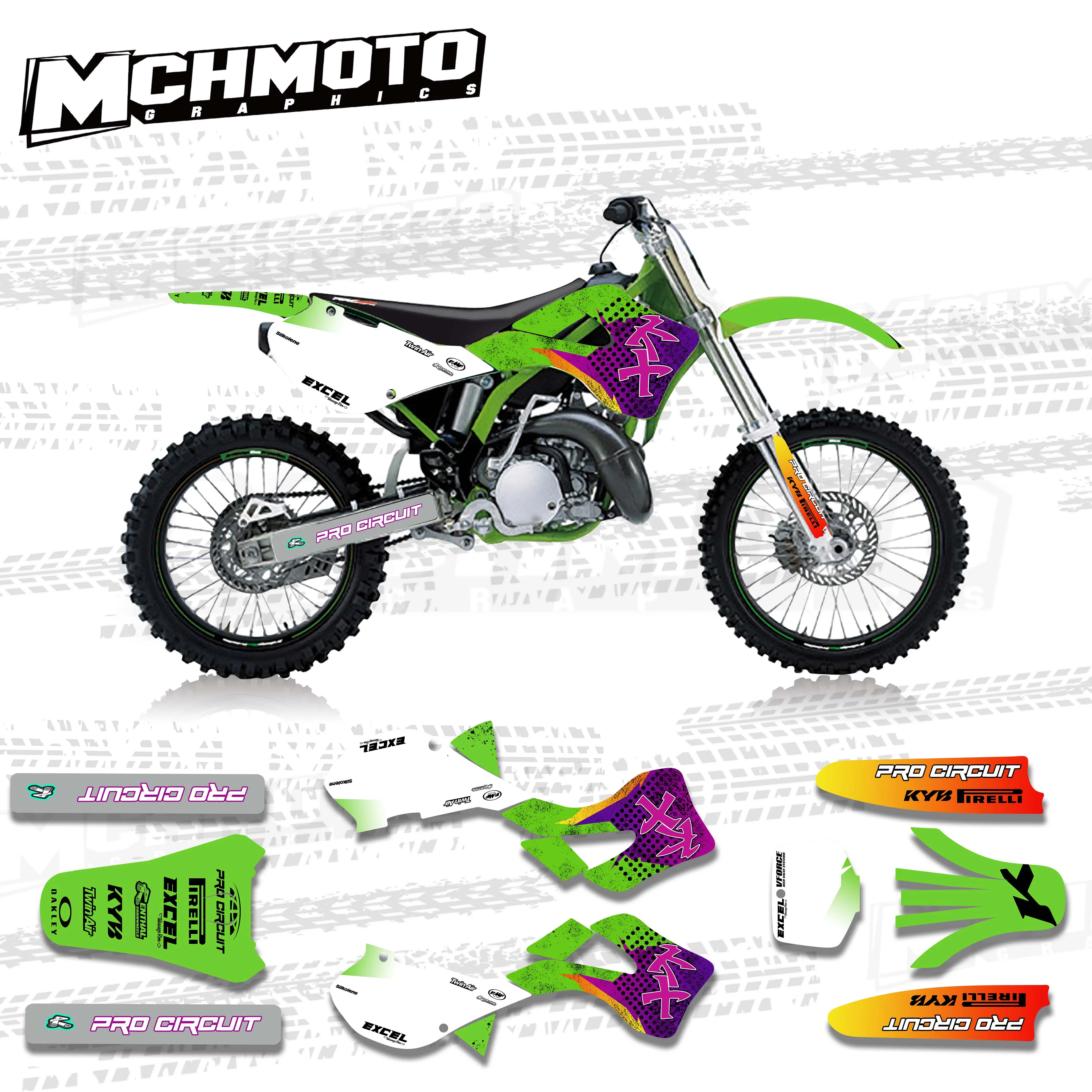 MCHMFG Graphics & Background Decal Sticker Kit for Kawasaki 1999-2002 KX 125 motorcycle stickers 1999 2000 2001 2002