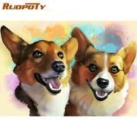 ruopoty 60x75cm painting by numbers adults crafts picture drawing two corgis animals diy coloring by numbers wall art home decor