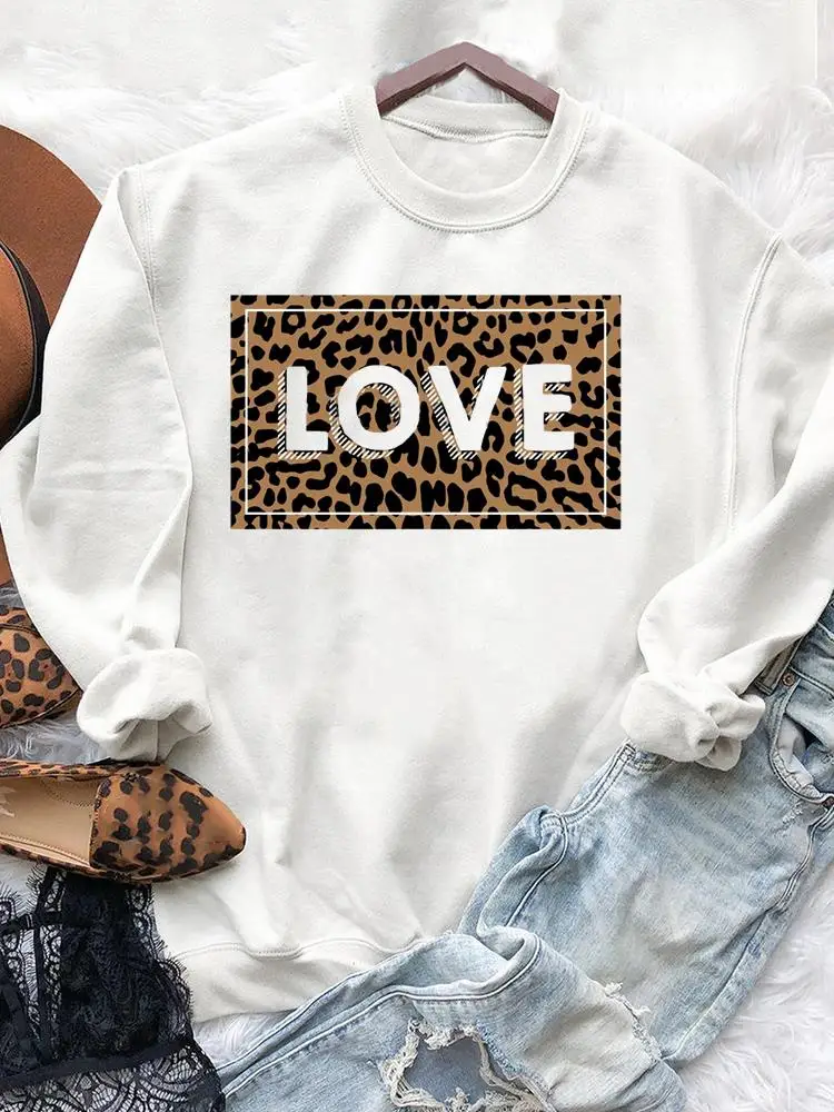 

Love Leopard Trend 90s Autumn Spring Fall Top Pullovers For Women Sweatshirts Printing Graphic Female Casual Clothing