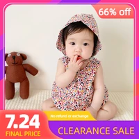 ins 2022baby summer clothes romper new baby and infant baby pure cotton floral sleeveless one piece romper with hat