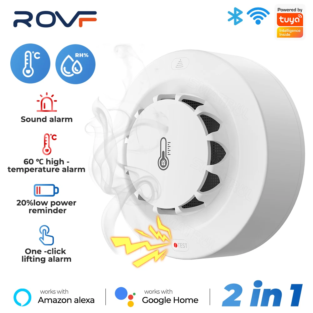 

Tuya Wifi умная дымовая сигнализация пожарная температура и влажность гигрометр для Alexa Google домашняя система безопасности пожарный